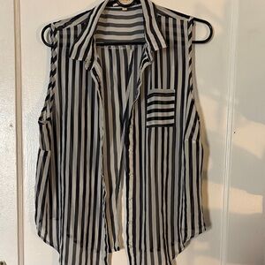 Striped Sleeveless Button-Up Blouse